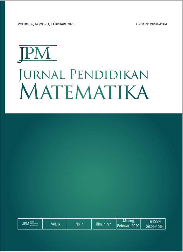 					View Vol. 6 No. 1 (2020): Jurnal Pendidikan Matematika (JPM)
				