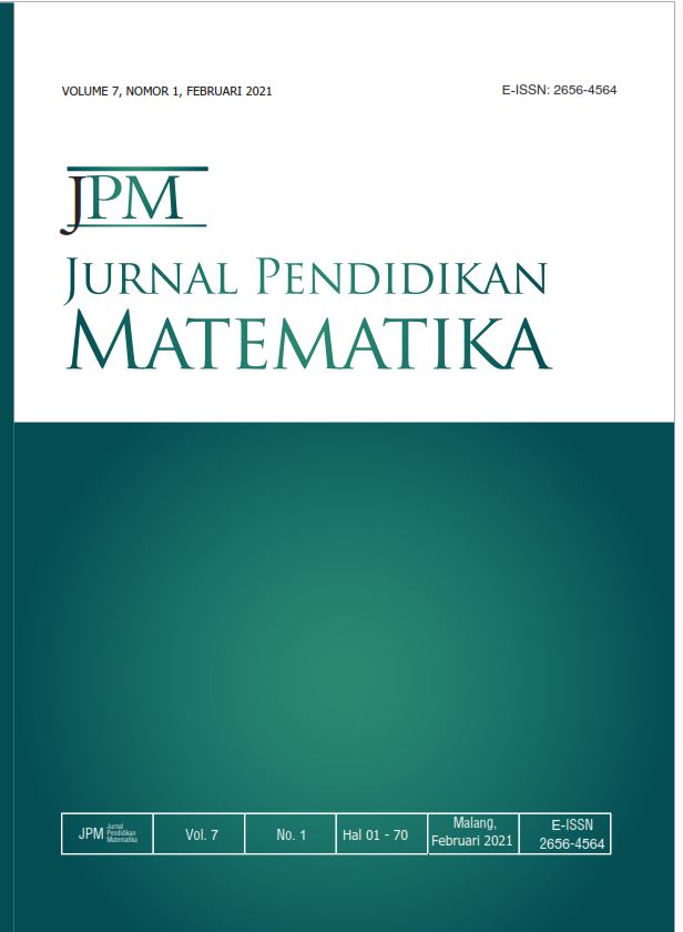 					View Vol. 7 No. 1 (2021): Jurnal Pendidikan Matematika (JPM)
				