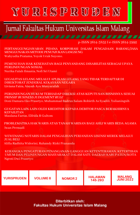 					View Vol. 6 No. 2 (2023): Yurispruden: Jurnal Fakultas Hukum Universitas Islam Malang
				