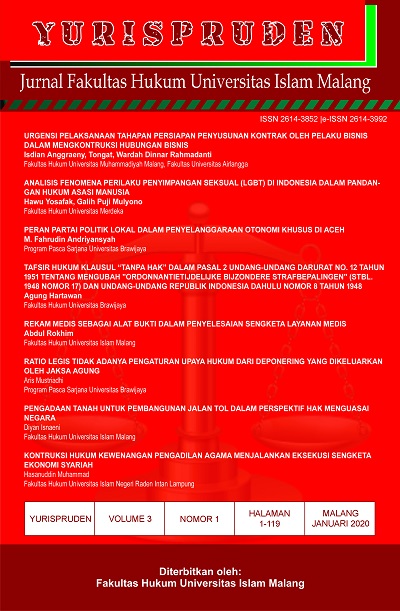 					View Vol. 3 No. 1 (2020): Yurispruden: Jurnal Fakultas Hukum Universitas Islam Malang
				