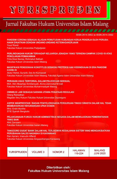 					View Vol. 3 No. 2 (2020): Yurispruden: Jurnal Fakultas Hukum Universitas Islam Malang
				