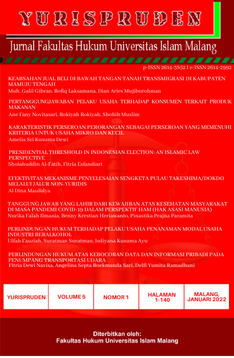 					View Vol. 5 No. 1 (2022): Yurispruden: Jurnal Fakultas Hukum Universitas Islam Malang
				