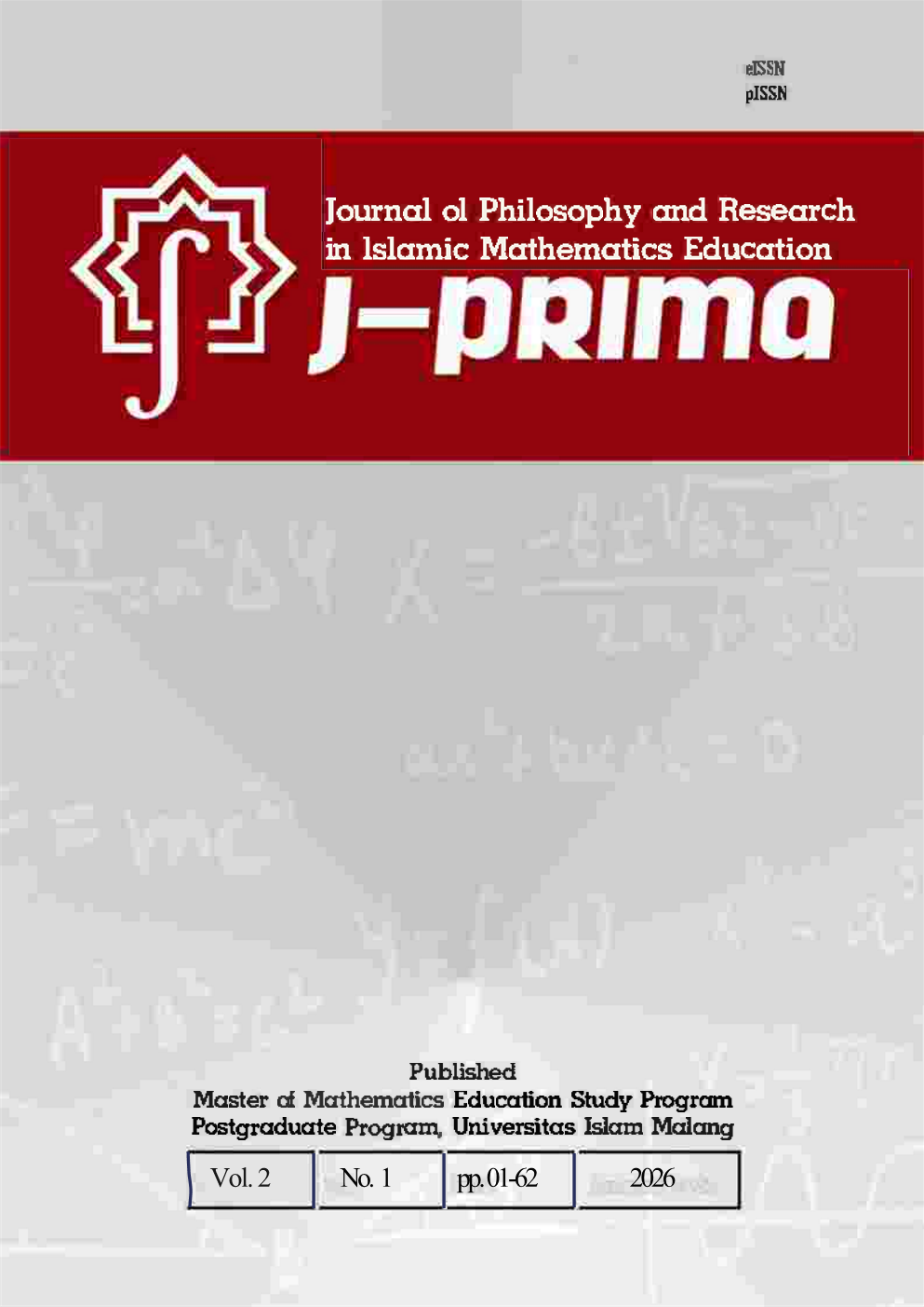 					View Vol. 2 No. 1 (2026): Journal of Philosophy and Research  in Islamic Mathematics Education (J-PRIMa)
				